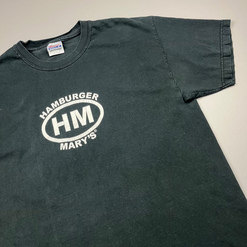 Vintage Hanes T-Shirt Mens L Black Hamburger Marys Las Vegas Crew Graphic Tee